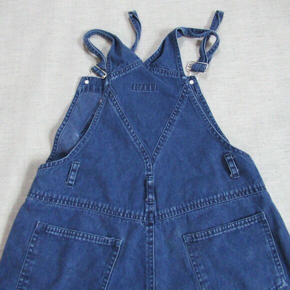 VTG Xhilaration Jean Overall Shorts Shortalls Women 11 Blue Denim Back Patch Y2K - Picture 9 of 12
